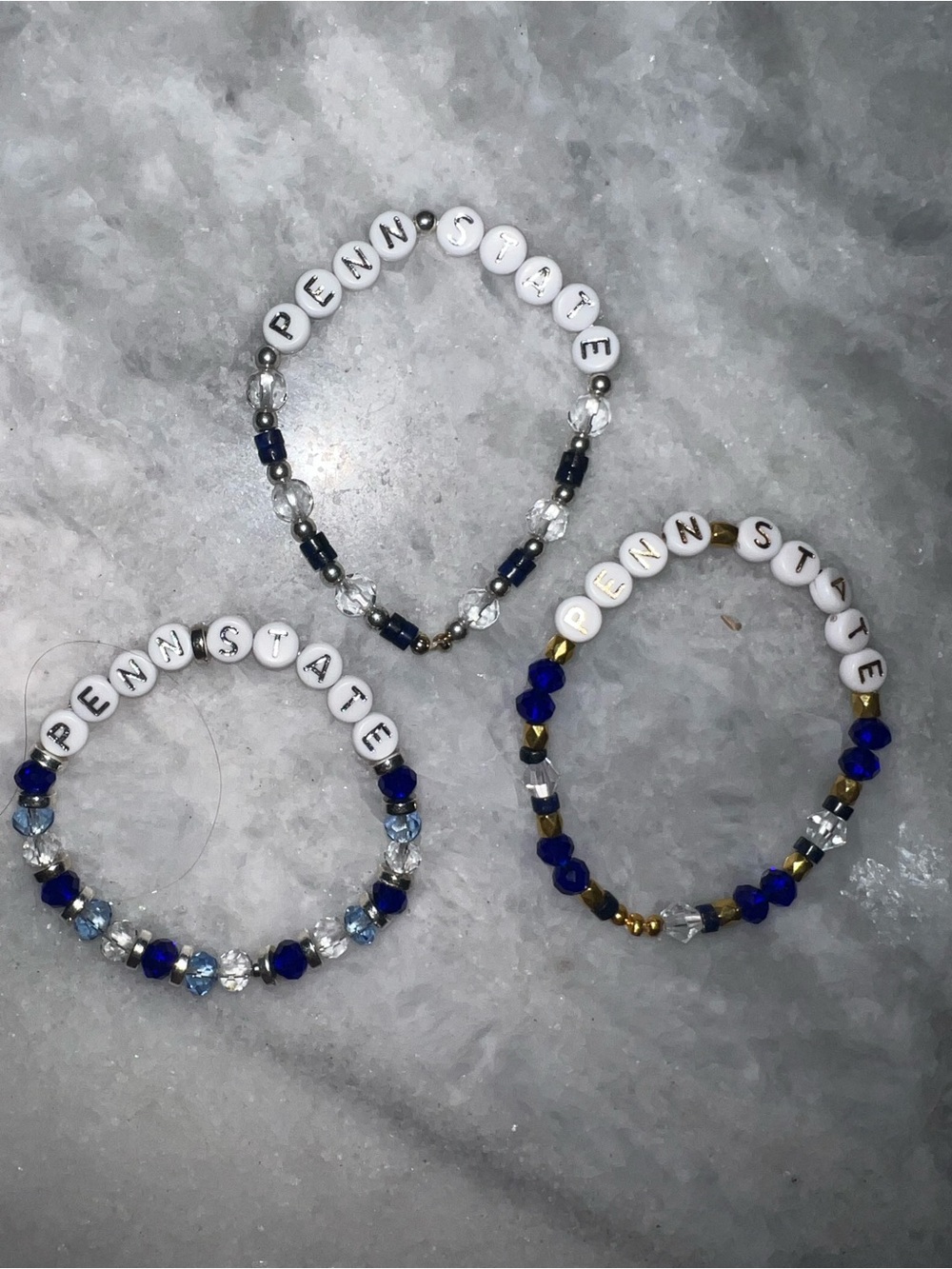 Penn State Blue and White Beaded Stretch Bracelet Set of 3.